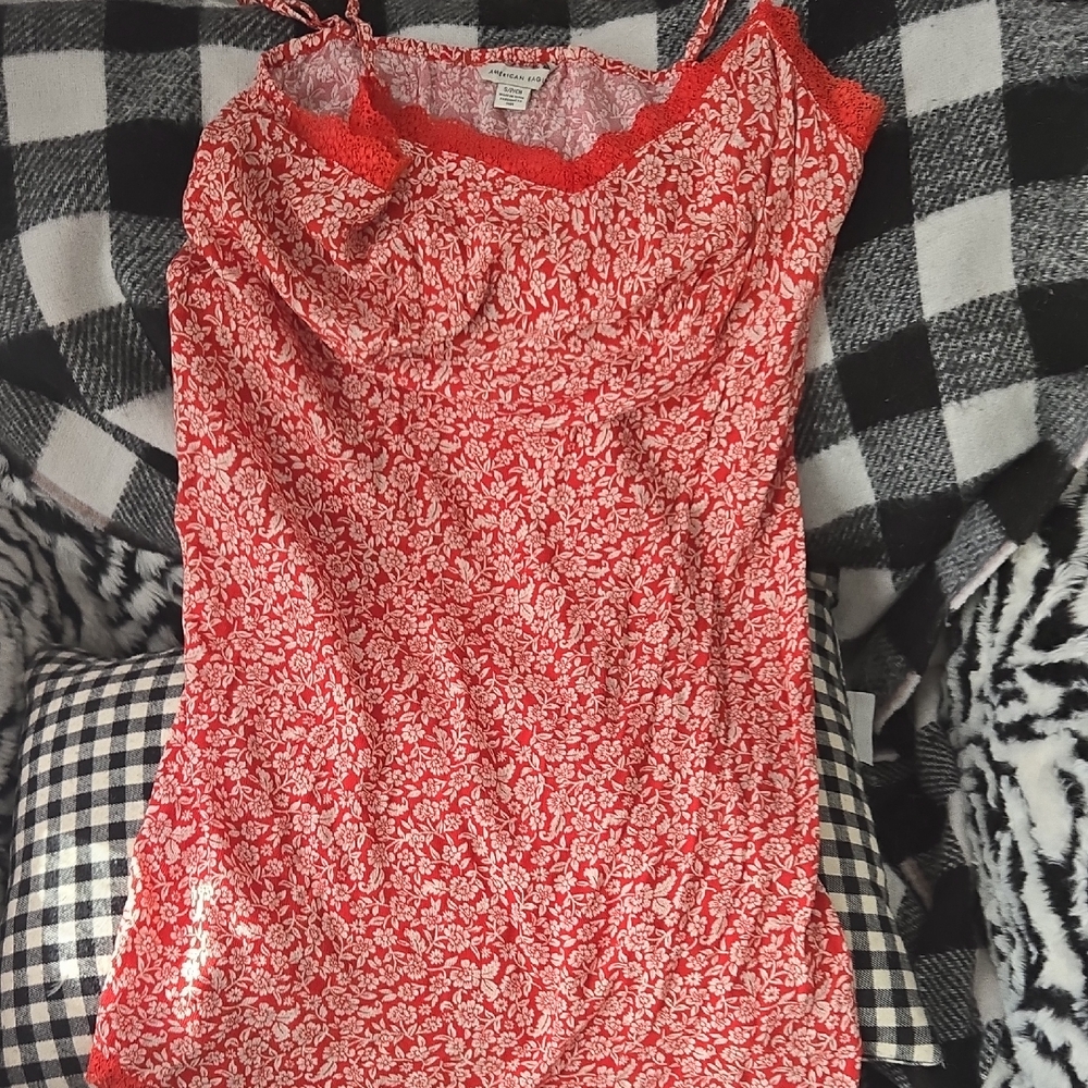 American Eagle Outfitters Red and White Floral Top